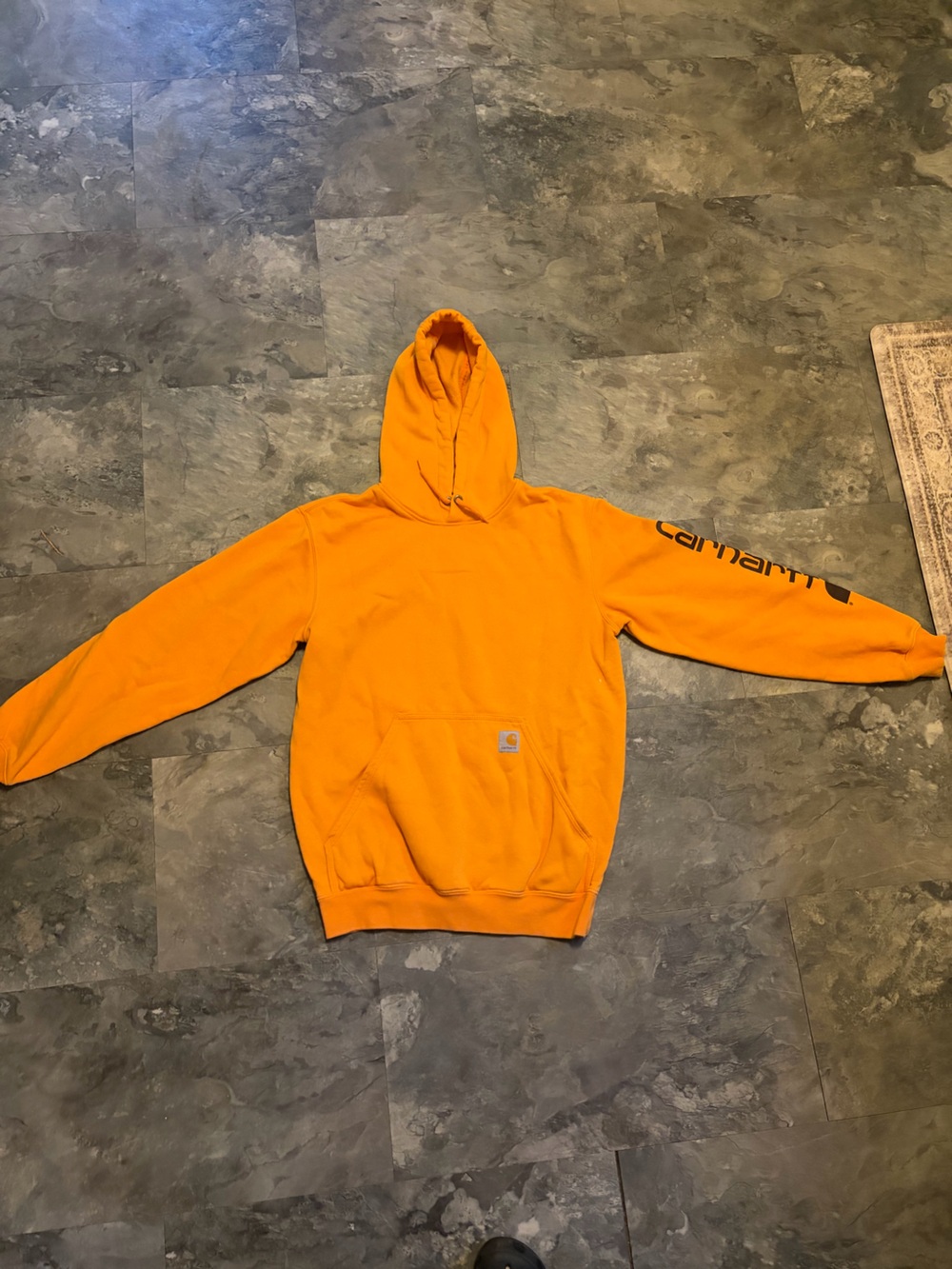 Carhartt Bright Orange Pullover Hoodie with Sleeve Logo